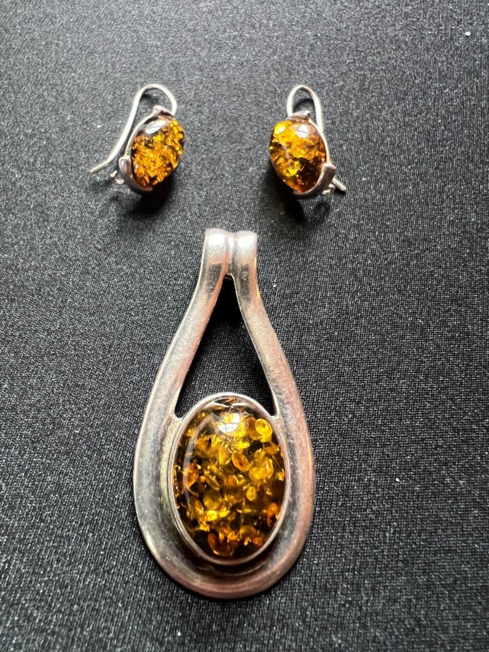 Baltic Amber Pendant and Earrings, Sterling